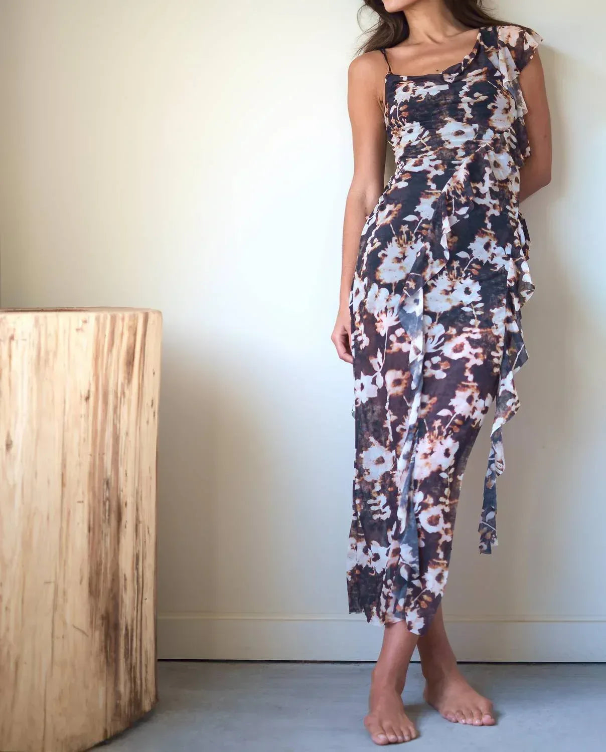 ESTHE - Waterfall Frill Asymmetric Dress - Rack Hunt