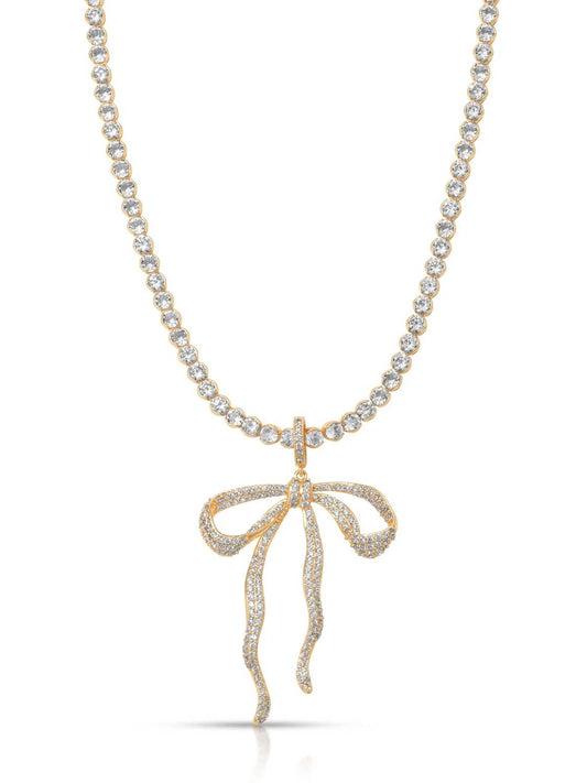 Women's Pave Bow Tennis Necklace
