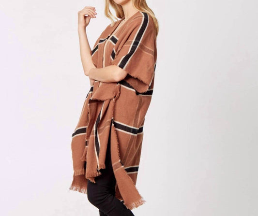 Do Everything in Love - Windowpane Plaid Fringed Kimono - Rack Hunt -