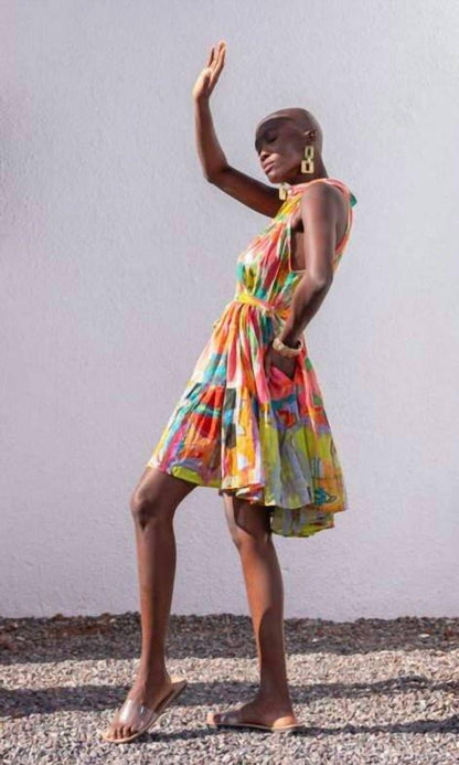 Watercolor Print Mini Dress