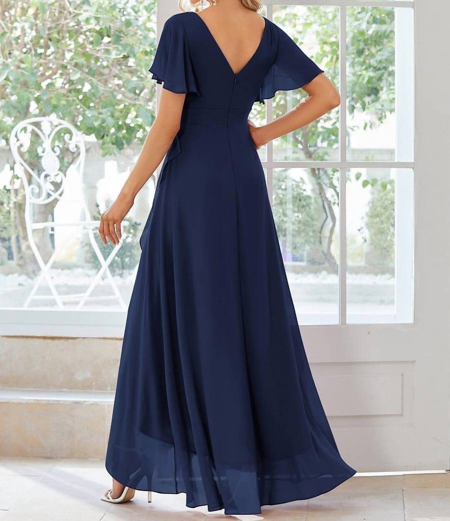 chiffon dress with lotus leaf hemline