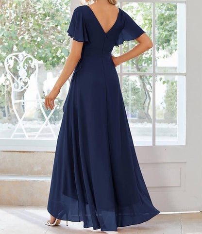 chiffon dress with lotus leaf hemline