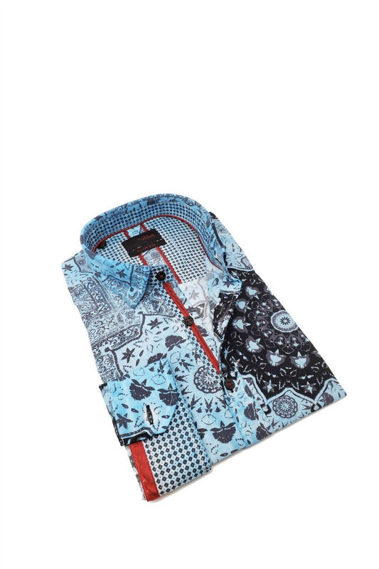 Button Down Wheel Shirt With Red Trim