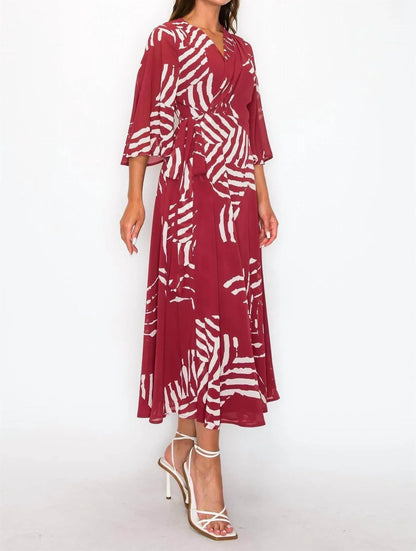 Onetheland - Chiffon Print Three Fourth Sleeve Maxi Dress - Rack Hunt