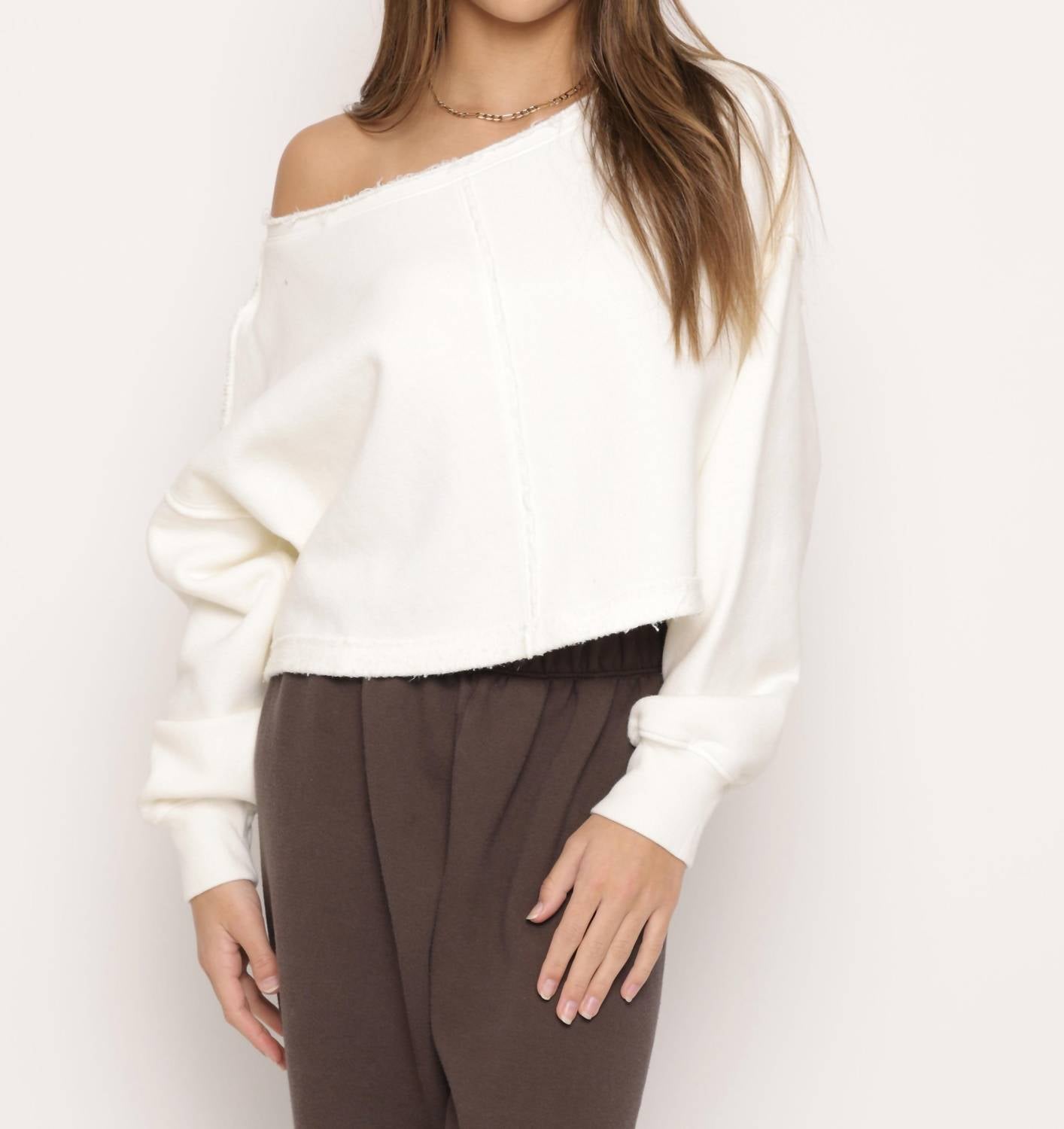 Fleece Raw Boatneck Pullover