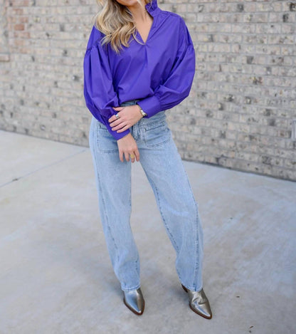 Ruffle Neckline Poplin Top