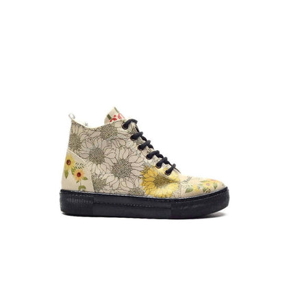 Women's Sunflower Print Lace-up Ankle Boots