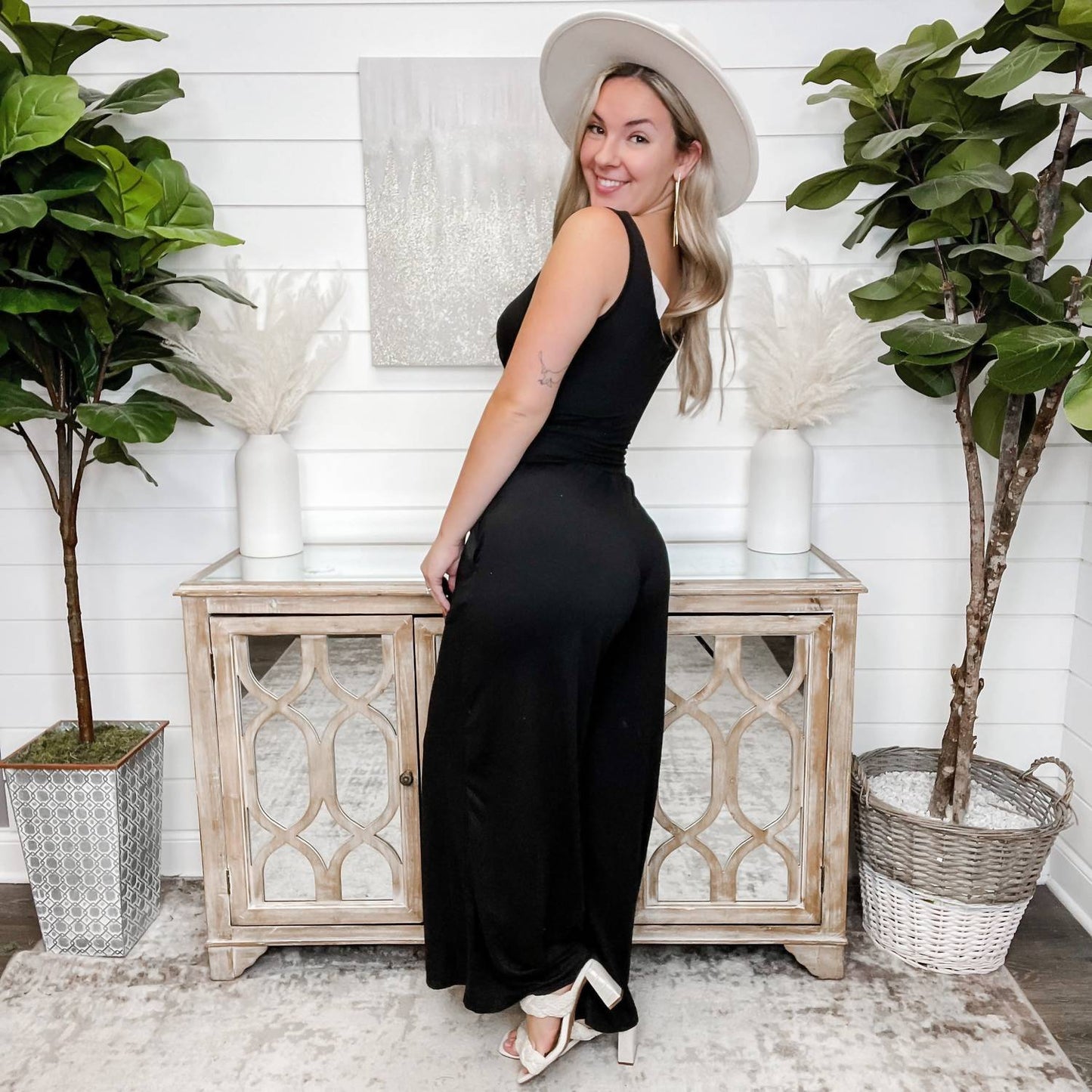 Great Timing Sleeveless Cutout Wide Leg Jumpsuit