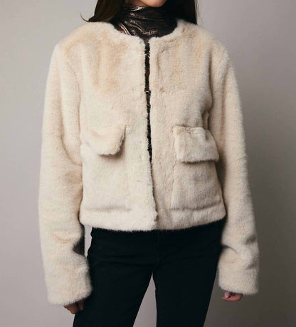Cropped Long Sleeve Fur Coat
