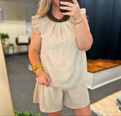 Aria Tan Gingham Two Piece Set