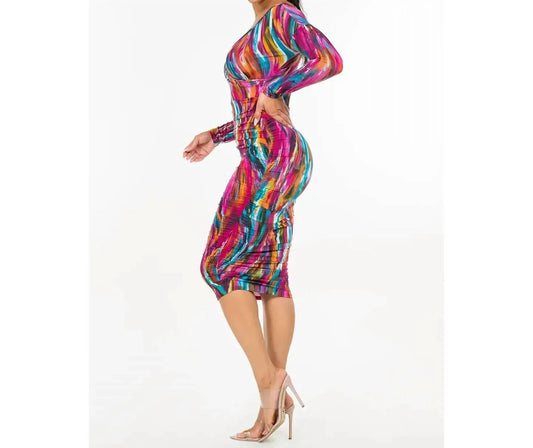 Let's go Uptown - Wrap Shirred Midi Dress - Rack Hunt