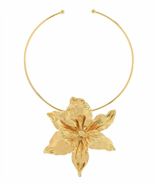 Golden Stella - Women's Textured Flower Wire Open Choker - Rack Hunt