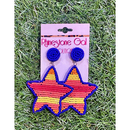 Women's Astros Striped Star Seed Bead Earrings
