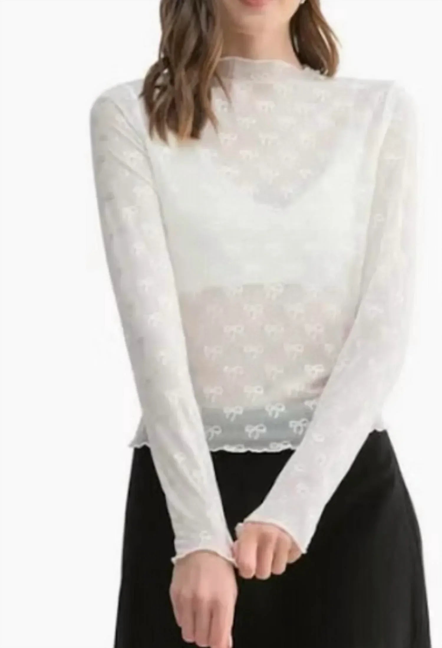 Core in Fashion - Bow Print Sheer Lace Top - Rack Hunt