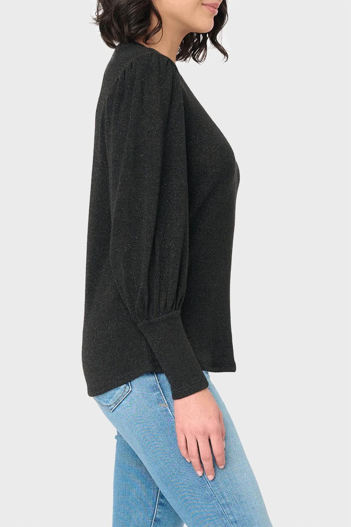 Gibsonlook - Long Puff Sleeve Crew Neck Lurex Knit Top - Rack Hunt