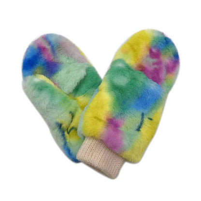 Women's Tie Dye Faux Fur Mitten Gloves