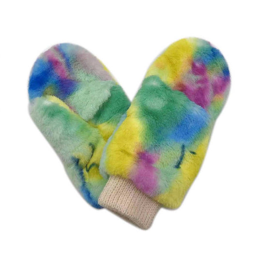 Women's Tie Dye Faux Fur Mitten Gloves