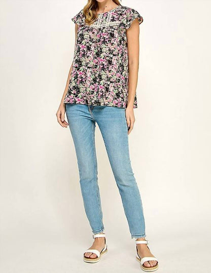 Floral Print Blouse with Crochet Trim