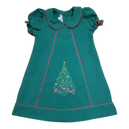 Muguet Collection - Girl's Christmas Tree Embroidered Hunter Dress - Rack Hunt