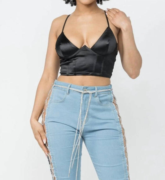 Just Me Satin Corset Crop Top
