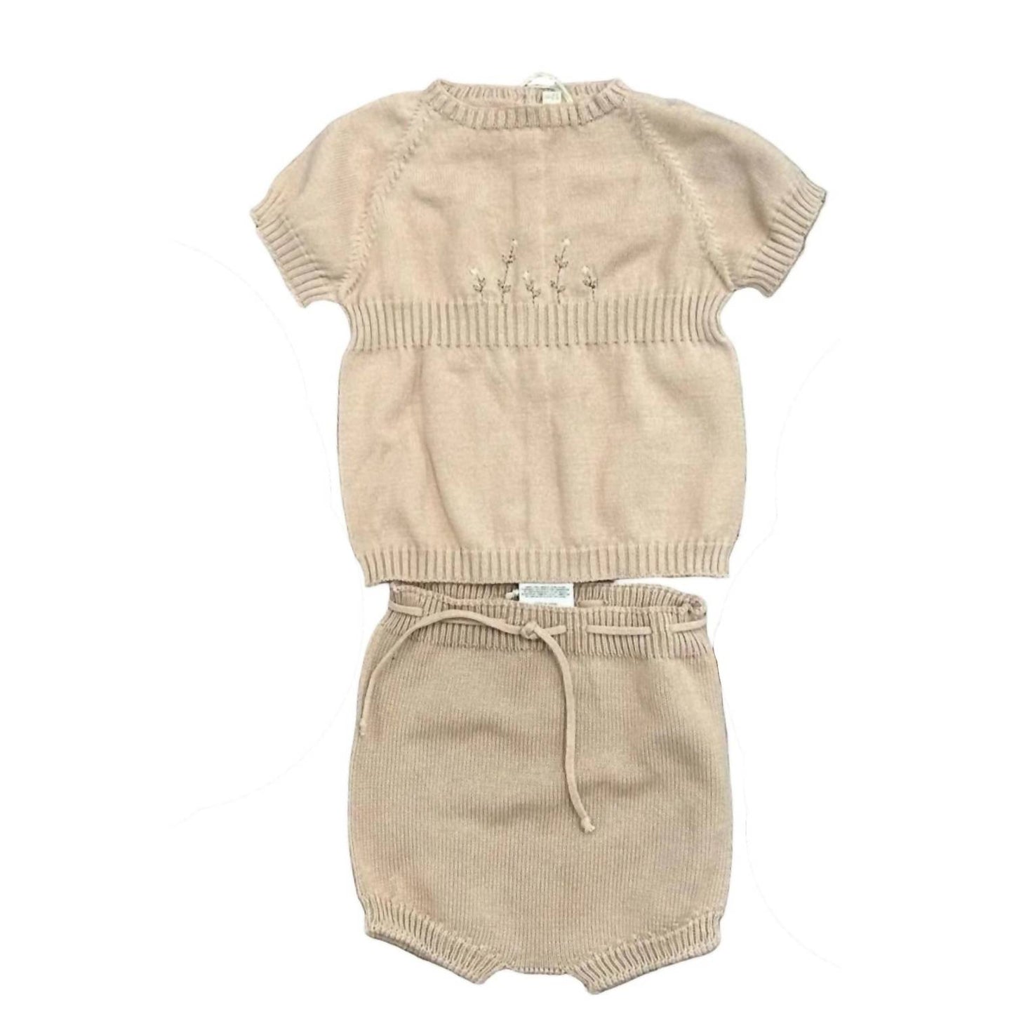 Girls Embroidered Flowers Knit Short Set