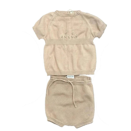 Girls Embroidered Flowers Knit Short Set
