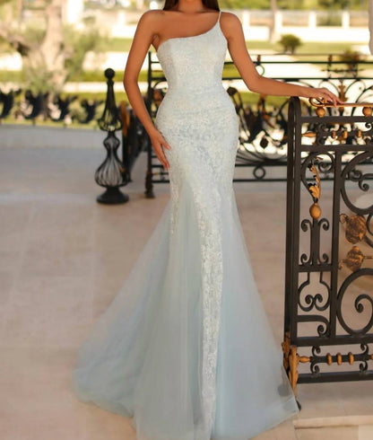 One Shoulder Lace Prom Gown