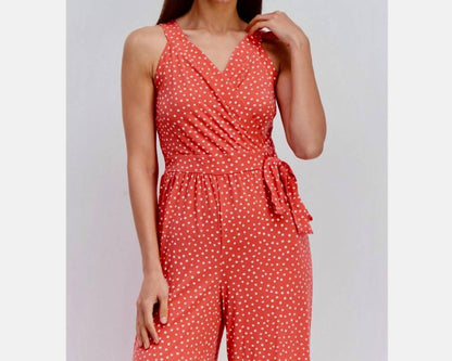 Polka Dot Wide Leg V-neck Jumpsuit