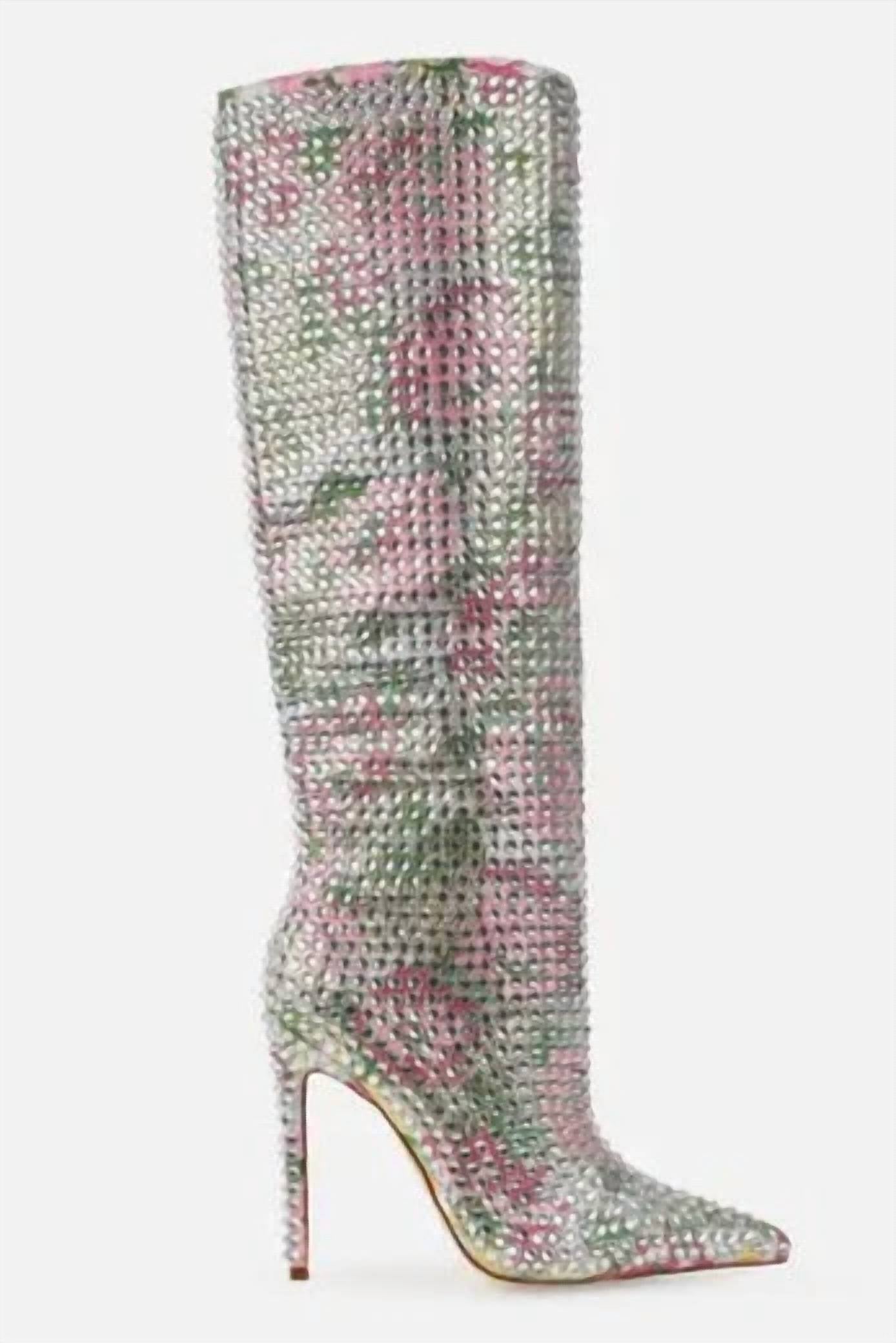 Women's Pattern Diamante Knee High Boots