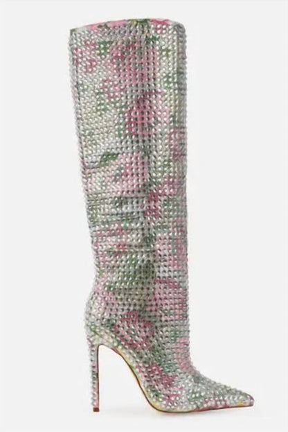 Women's Pattern Diamante Knee High Boots