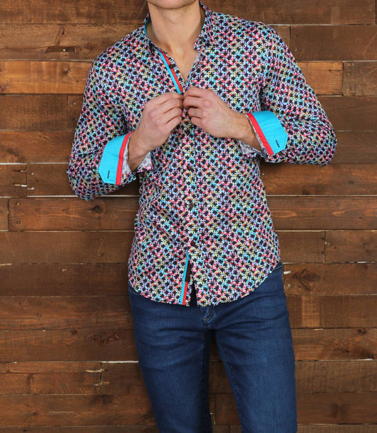 Long Sleeve Button Down Shirt With Trim