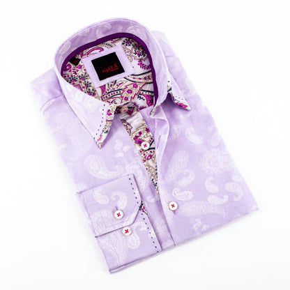 Men's Button Down Jacquard Shirt With Paisley Trim