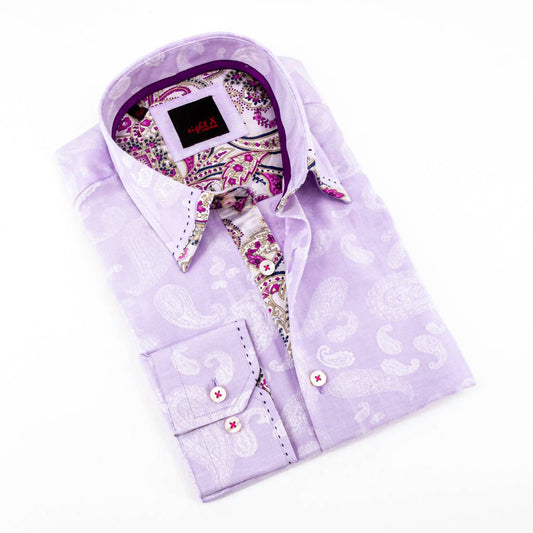 Men's Button Down Jacquard Shirt With Paisley Trim