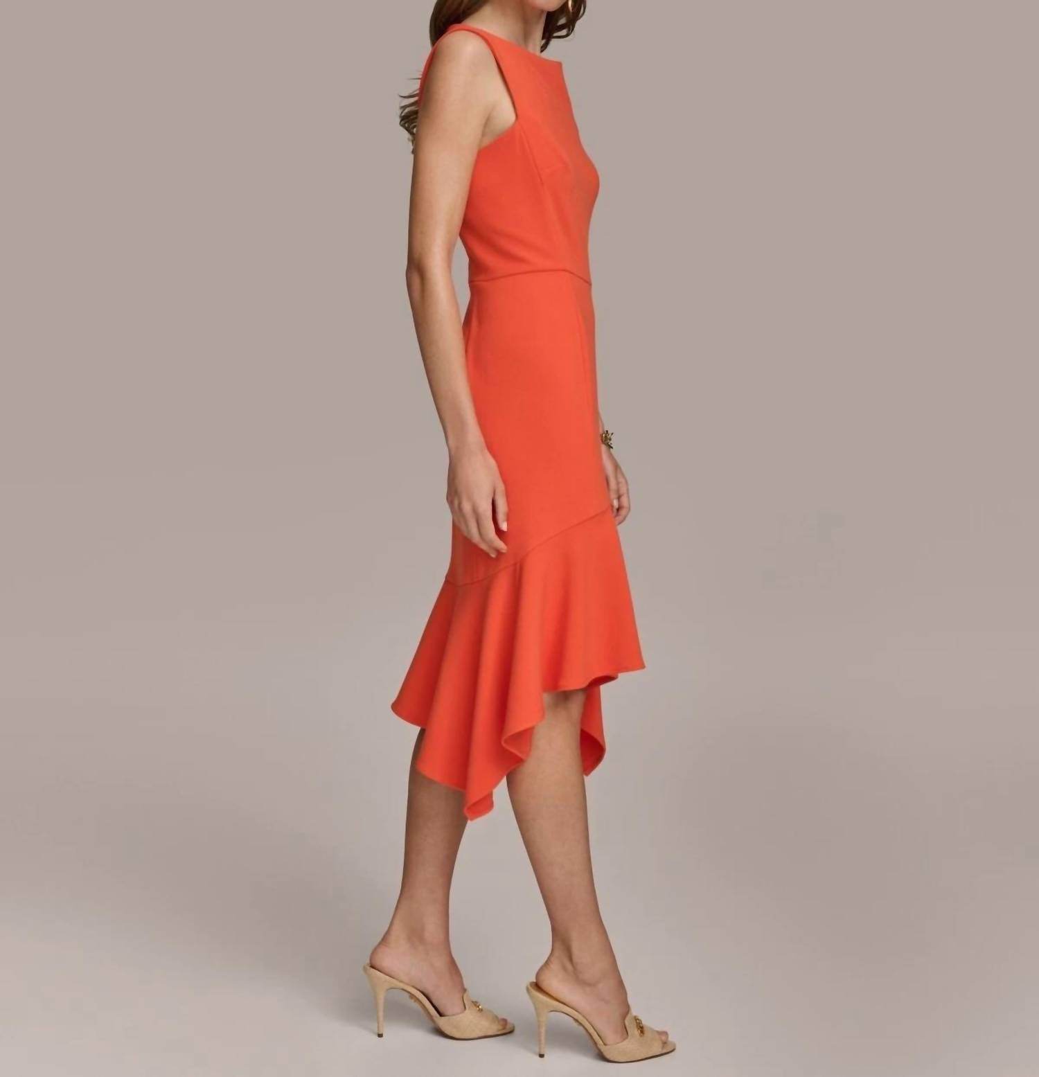 Donna Karan - Boat-neck Sleeveless Ruffled-hem Sheath Dress - Rack Hunt -