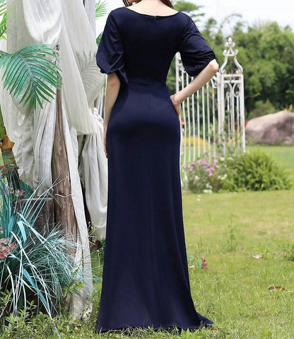 Round Neck Chiffon Fishtail Evening Dress