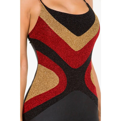 Let's go Uptown - Elegant Glitter Spaghetti Straps Midi Dress - Rack Hunt