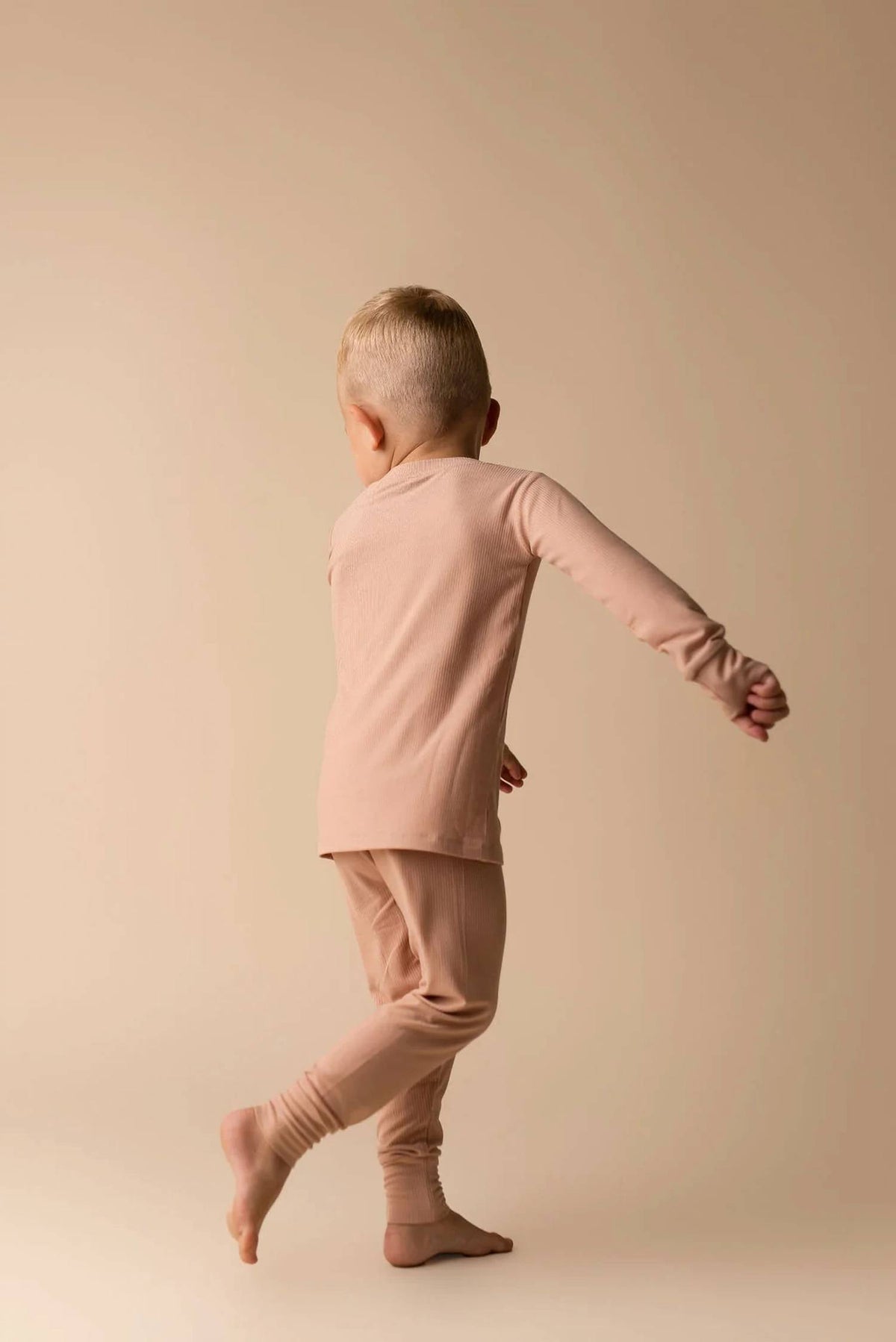 Boys Solid Ribbed Long Sleeve Two Piece Pajama Set