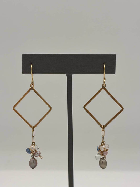 Blue Copper - Women's Multi Mini Pearl Kyanite & Herkimer Earrings - Rack Hunt -