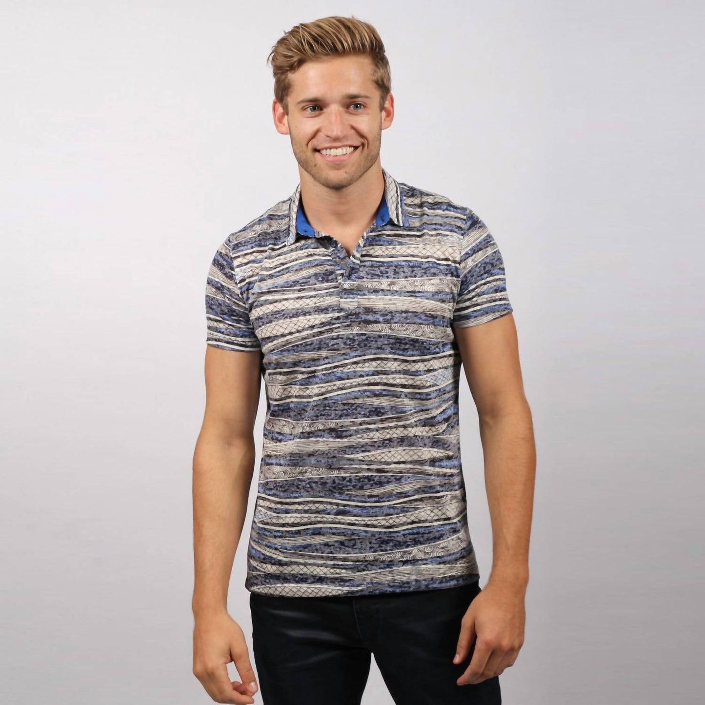 Stripe Print Polo Shirt