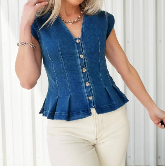Button Down Sleeveless Peplum Top