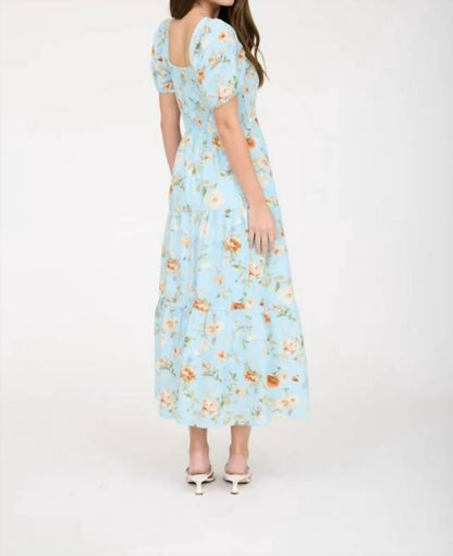 Floral Smocked Puff Sleeve A-line Midi Dress
