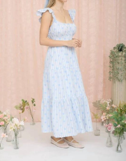 Stripe Floral Flounce Strap Tiered Midi Dress