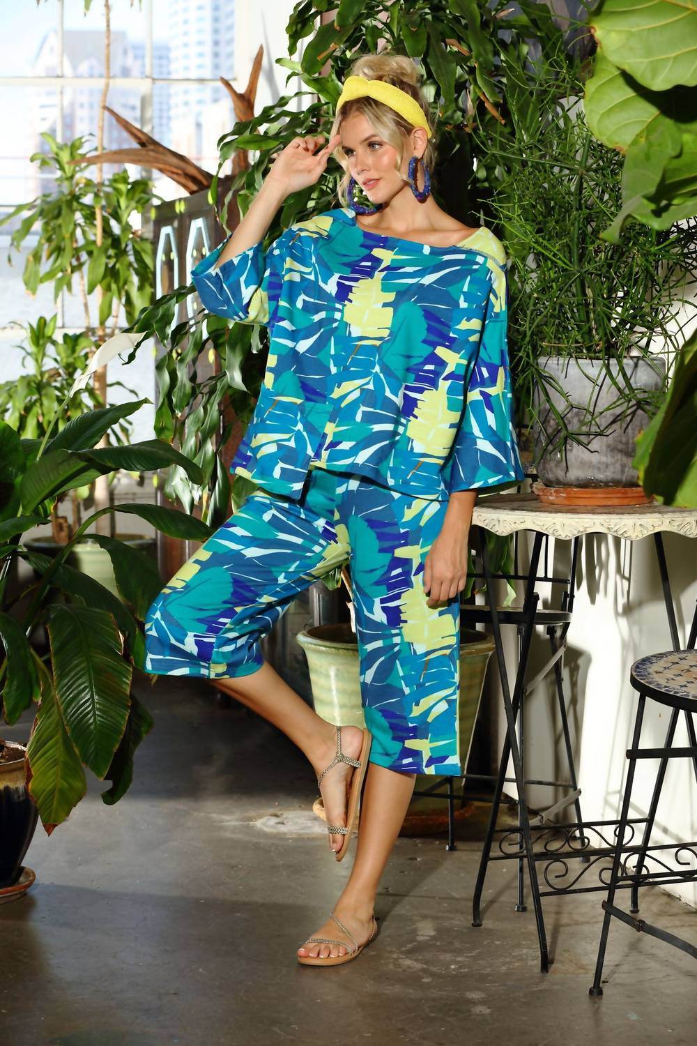 KikiSol - Searenity Leaf French Terry Maysa Top With Pocket - Rack Hunt -