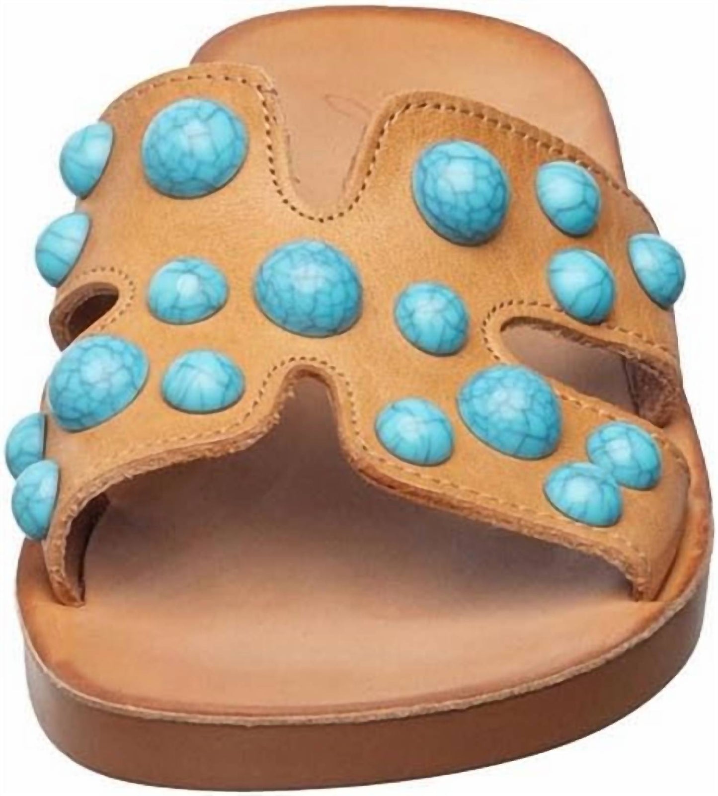 Women's Leather H-strap Slide Sandals With Studs