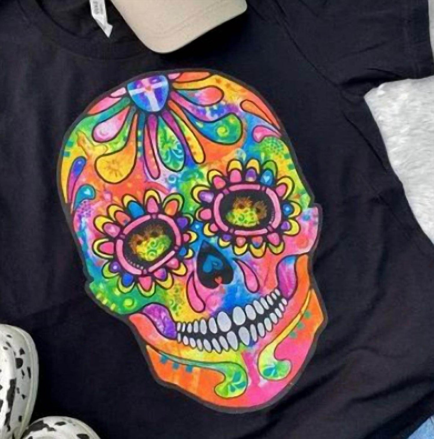 L&B Life - Women's Colorful Sugar Skull Tee - Rack Hunt