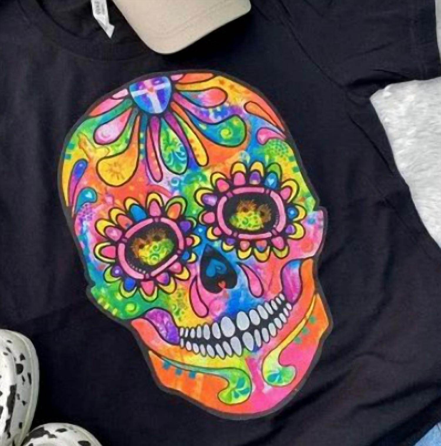 L&B Life - Women's Colorful Sugar Skull Tee - Rack Hunt