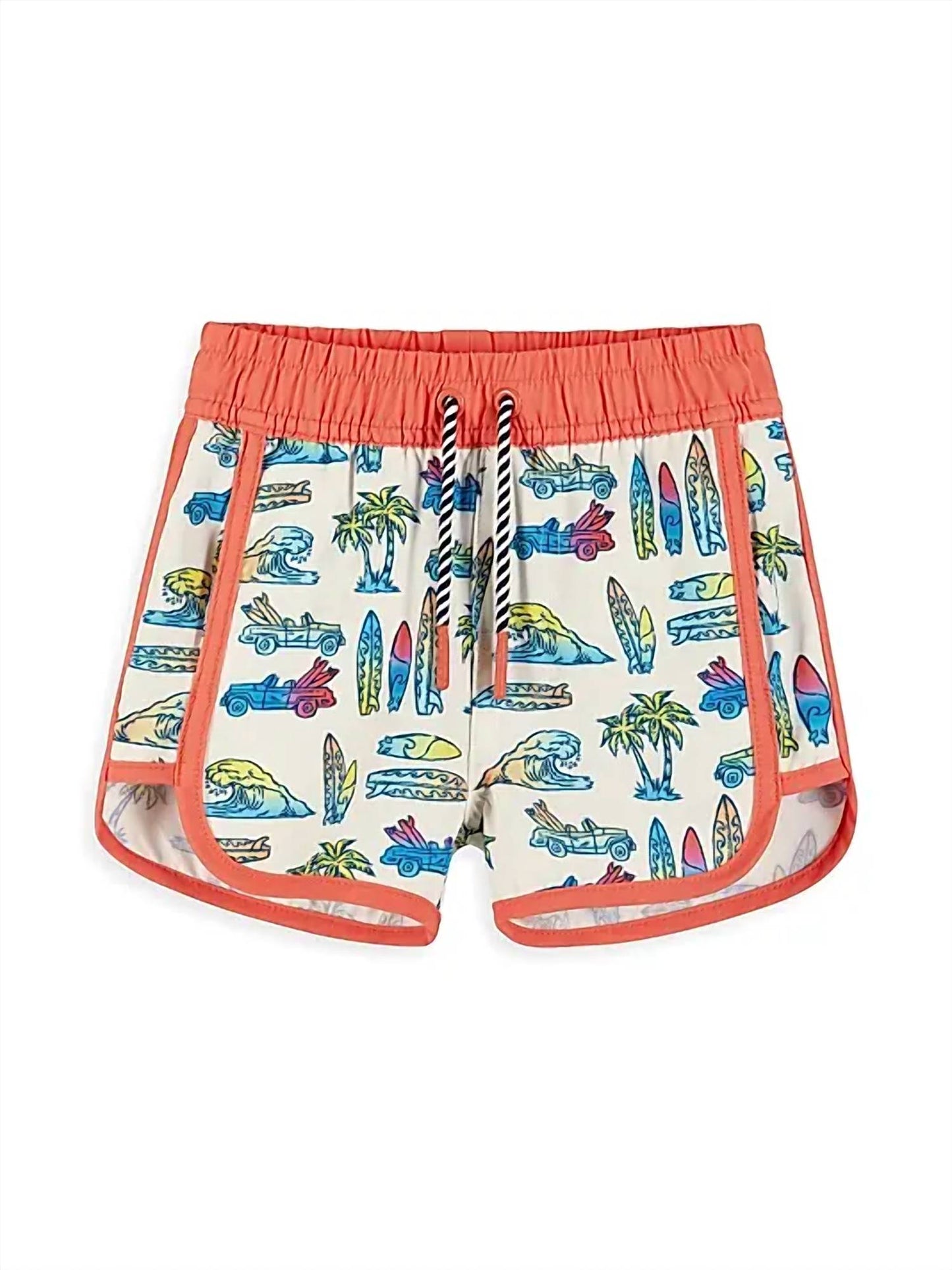 Boy's Surf Print Rashguard And Swim Trunks Set