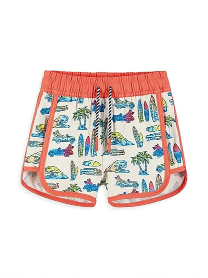 Boy's Surf Print Rashguard And Swim Trunks Set