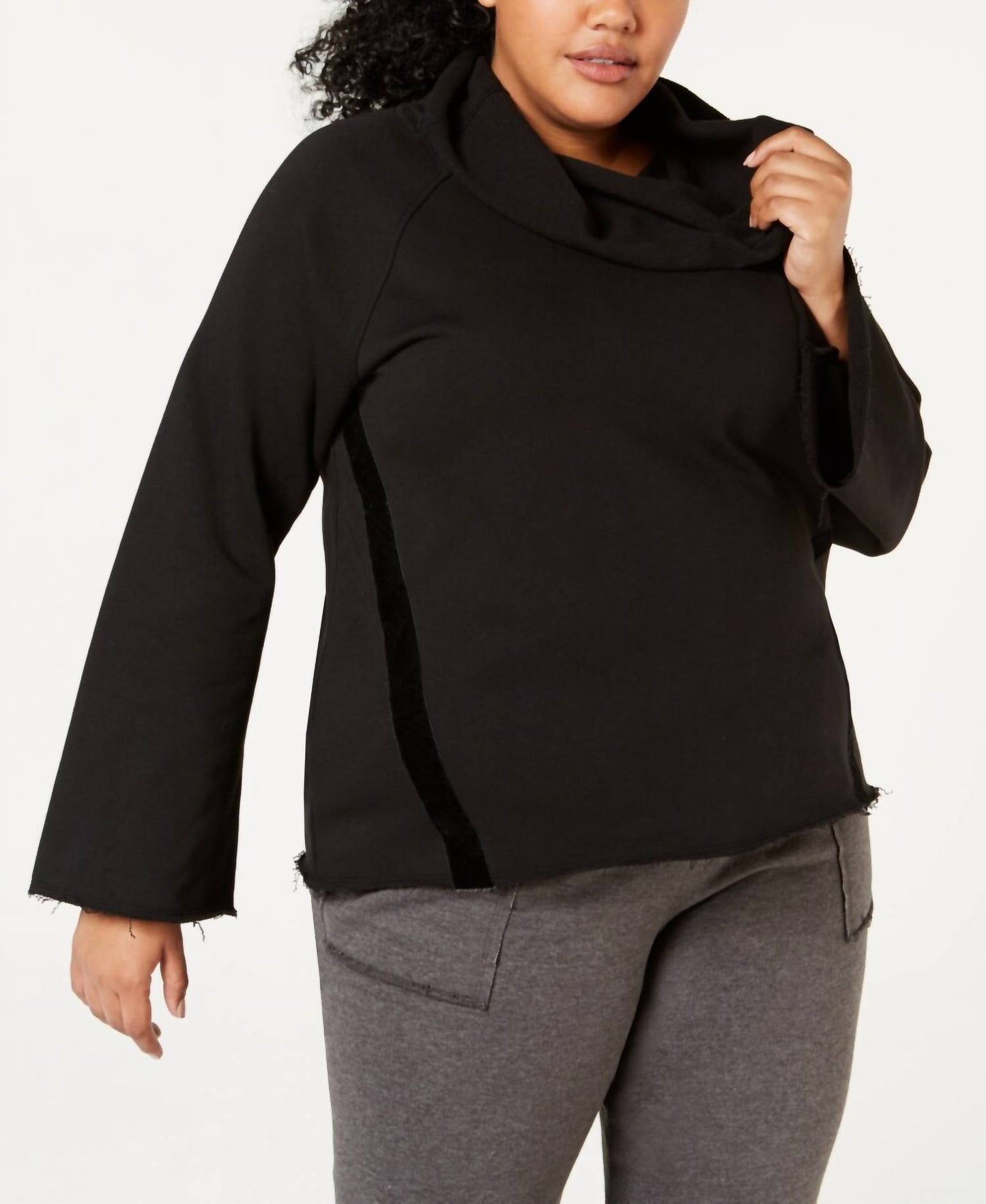 Cowl Neck Wide Sleeve Striped Top - Plus