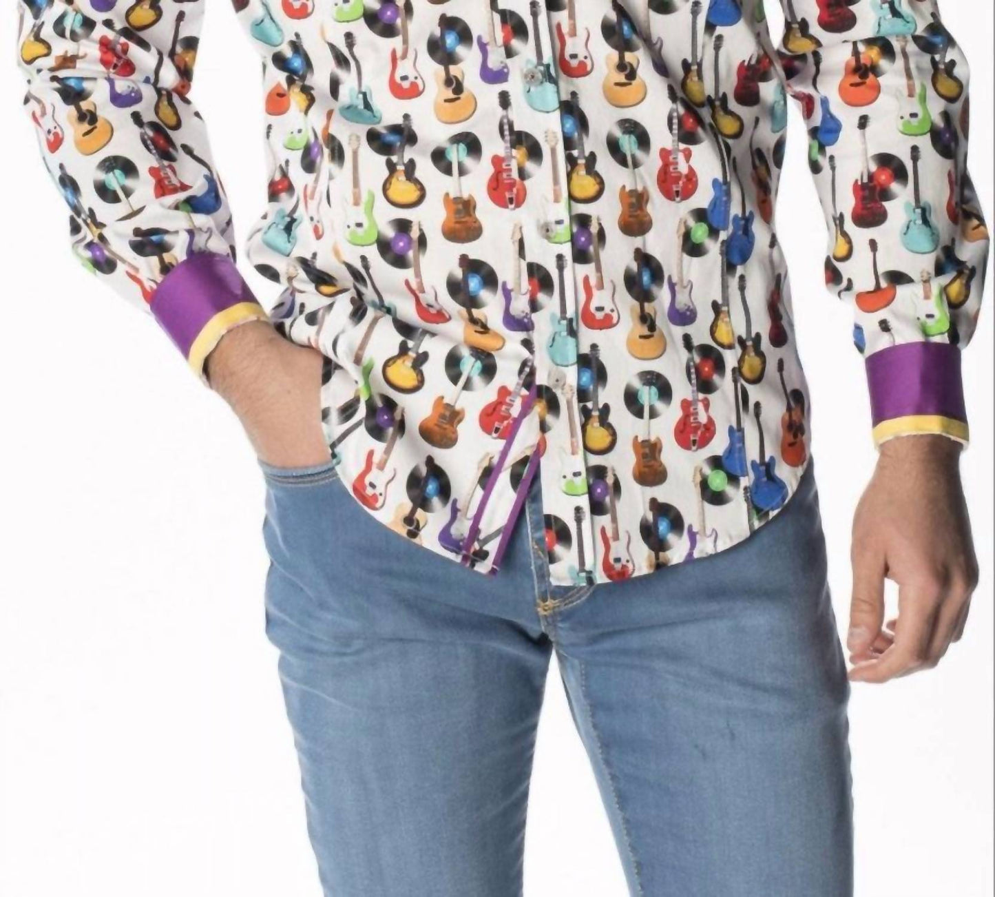 Guitars And Records Button Down Print Shirt